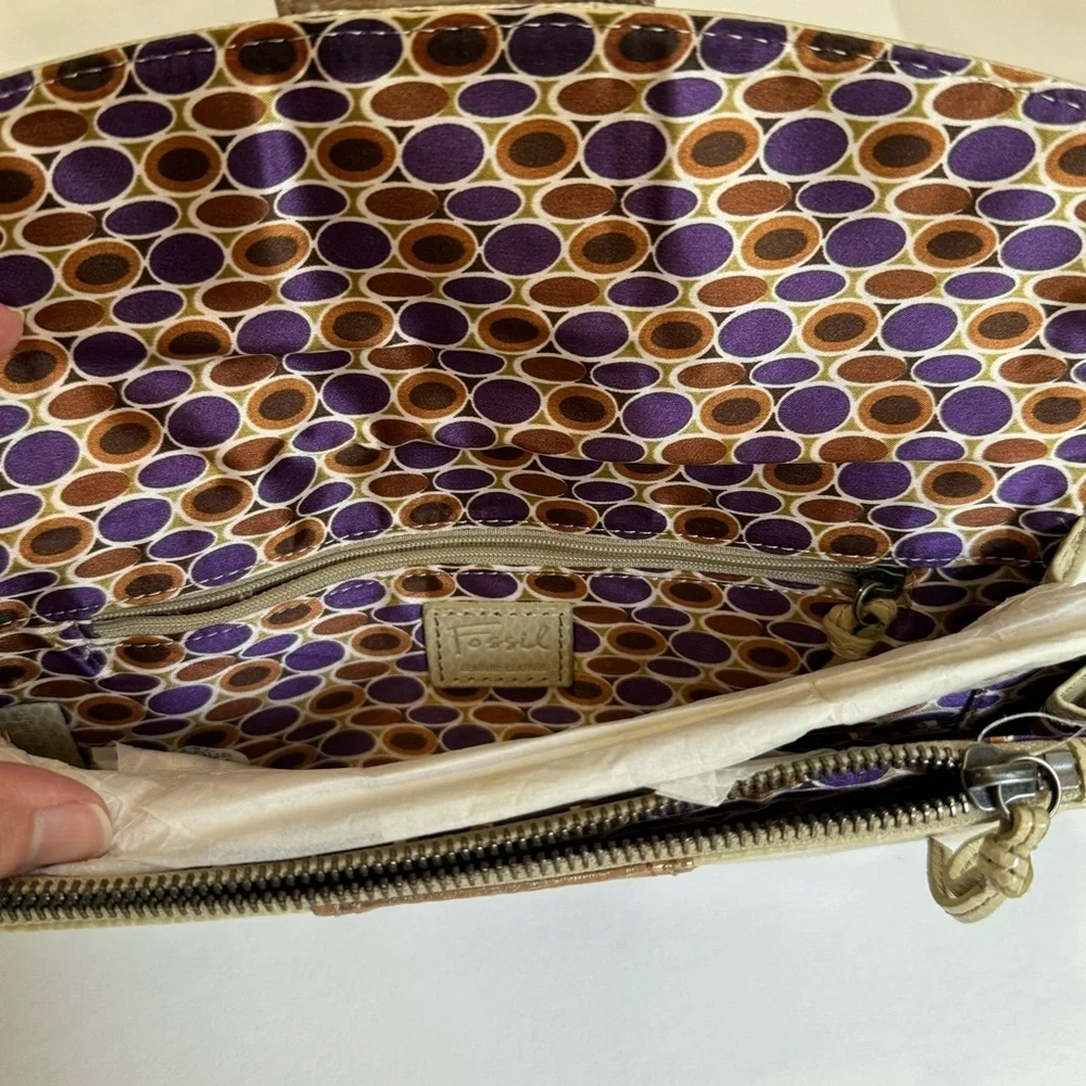 Fossil SL9966 Bone Cream Leather Clutch Wallet Bronze Python Print Organizer NWT